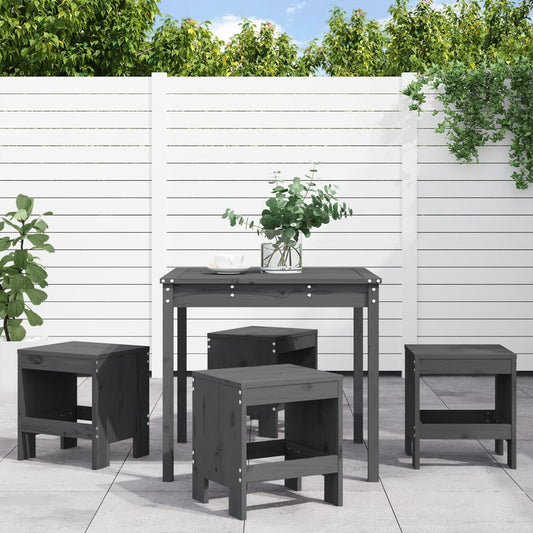 Set da Pranzo per Giardino 5pz Grigio in Legno Massello di Pino - homemem39