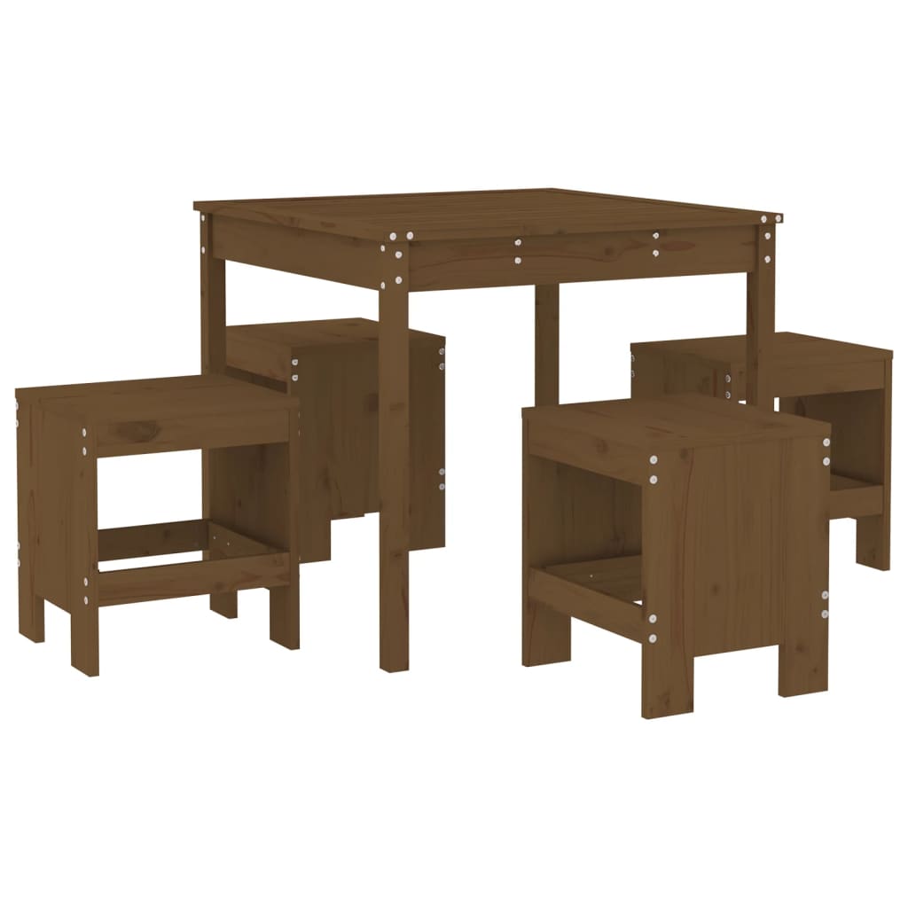 Set da Pranzo da Giardino 5 pz Miele in Legno Massello di Pino - homemem39