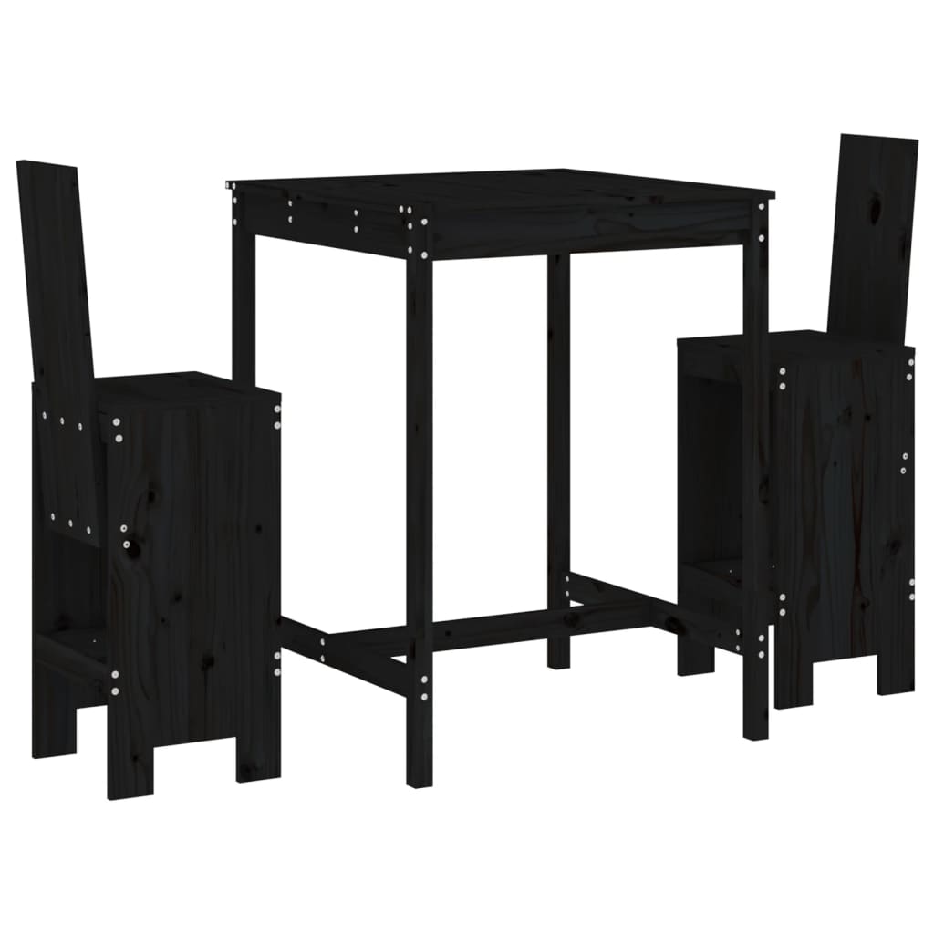 Set Bar da Giardino 3 pz Nero in Legno Massello di Pino - homemem39