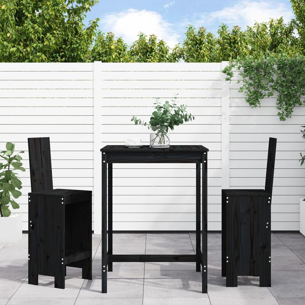 Set Bar da Giardino 3 pz Nero in Legno Massello di Pino - homemem39