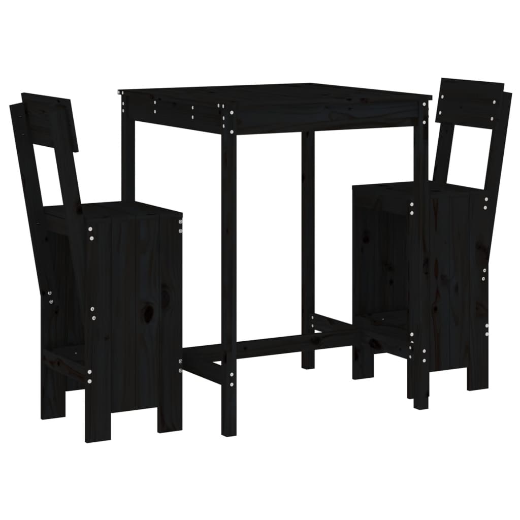 Set Bar da Giardino 3 pz Nero in Legno Massello di Pino - homemem39