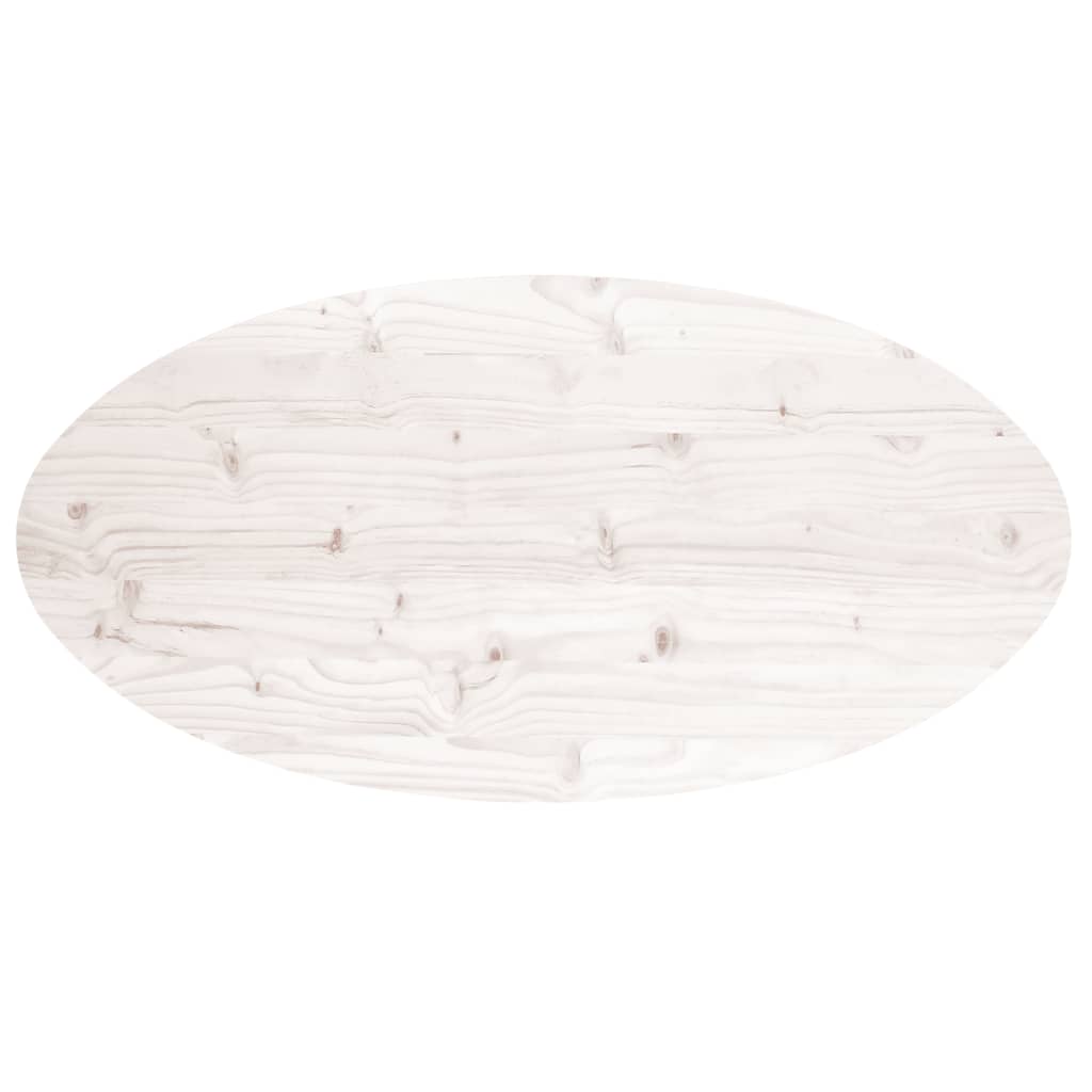 Piano Tavolo Bianco 100x50x2,5 cm Legno Massello di Pino Ovale - homemem39