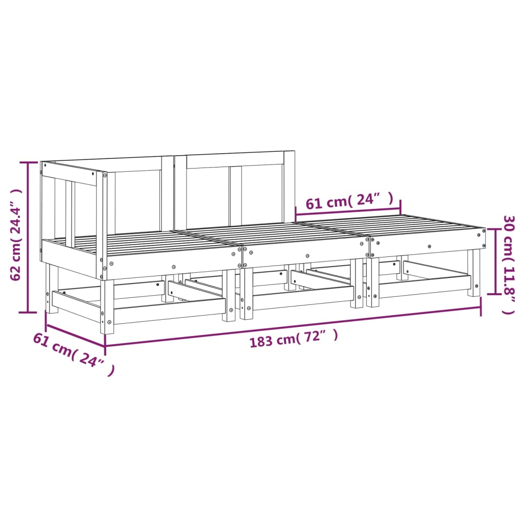 Set Salotto da Giardino 3 pz Bianco in Legno Massello di Pino - homemem39