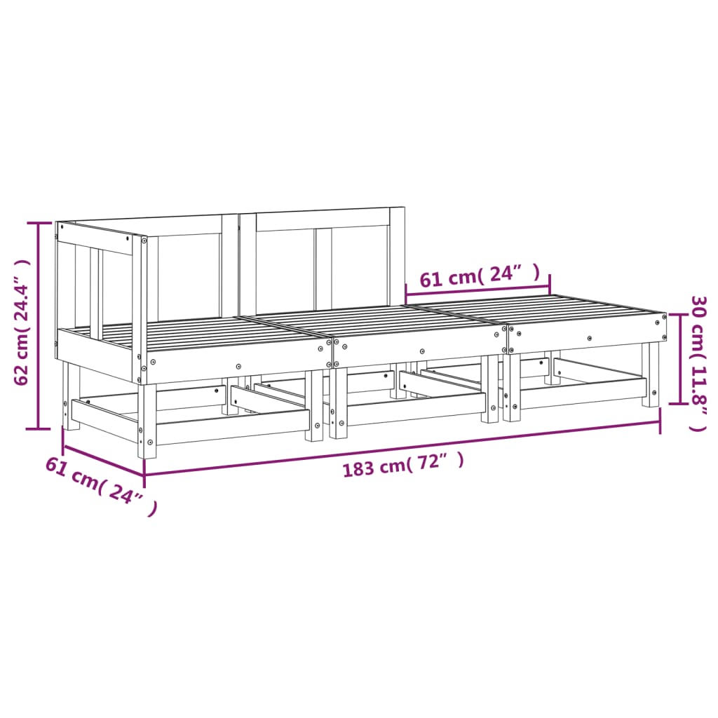 Set Salotto da Giardino 3 pz Nero in Legno Massello di Pino - homemem39