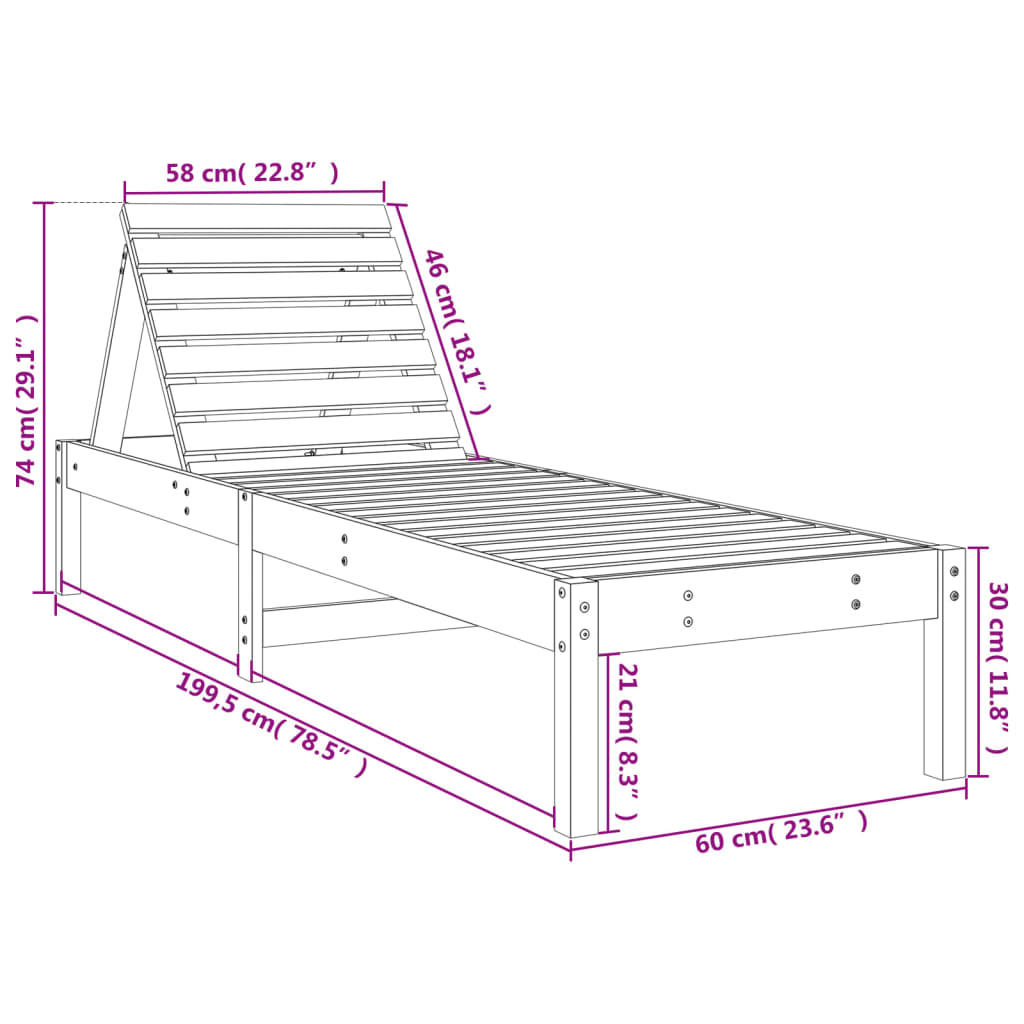 Lettini Prendisole 2pz 199,5x60x74 cm in Legno Massello di Pino - homemem39