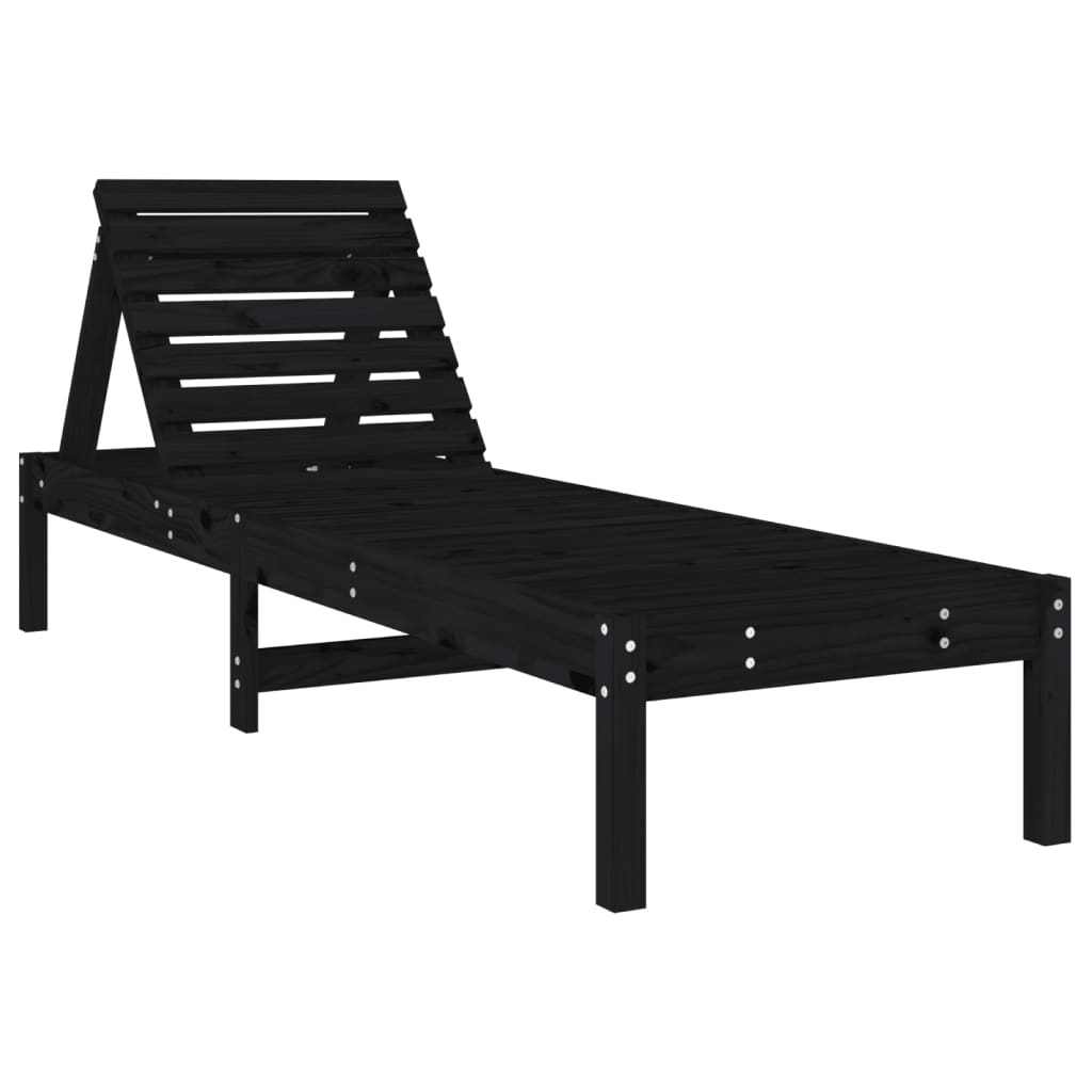 Lettino Prendisole Nero 199,5x60x74 cm Legno Massello di Pino - homemem39