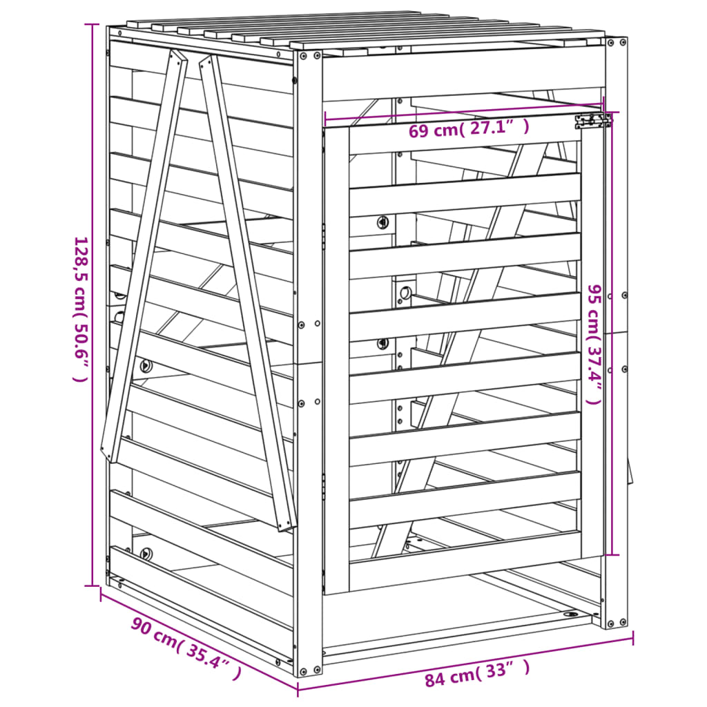 Copribidone Miele 84x90x128,5 cm in Legno Massello di Pino - homemem39