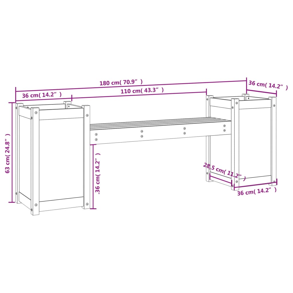 Panchina con Fioriera 180x36x63 cm Legno Massello di Douglas - homemem39