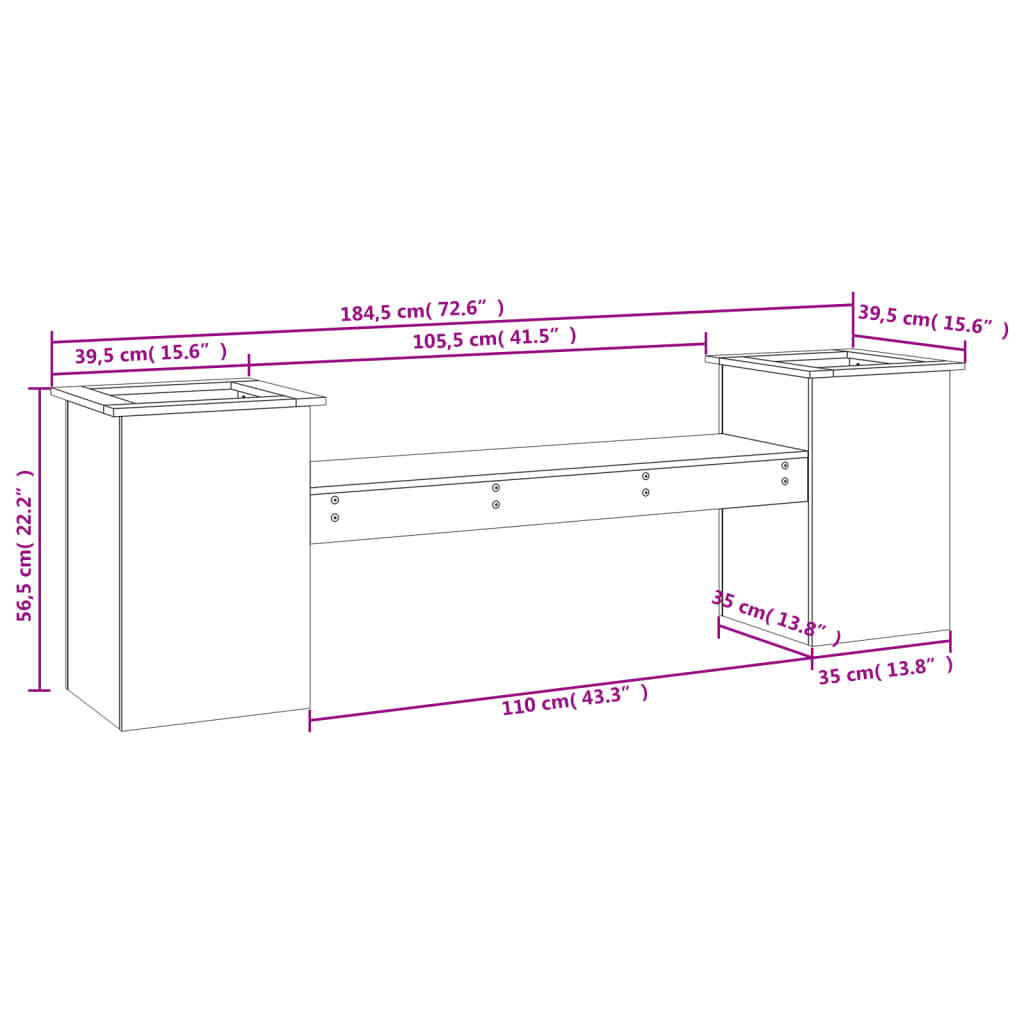 Panchina Fioriera Bianca 184,5x39,5x56,5 cm Legno Massello Pino - homemem39