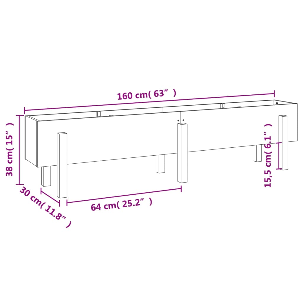 Fioriera Rialzata da Giardino Miele 160x30x38 cm Massello Pino - homemem39