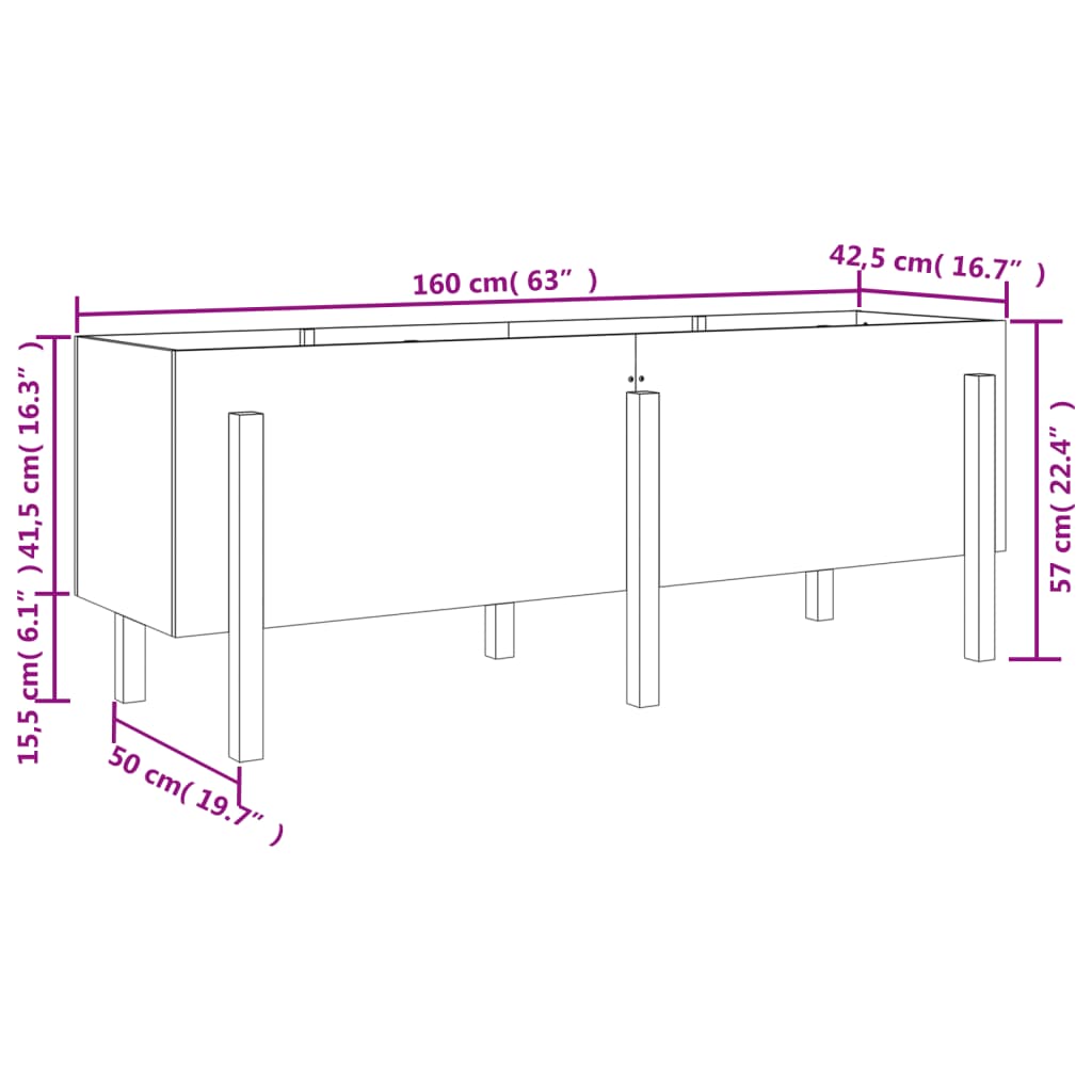 Fioriera Rialzata da Giardino 160x50x57 cm Legno Massello Pino - homemem39