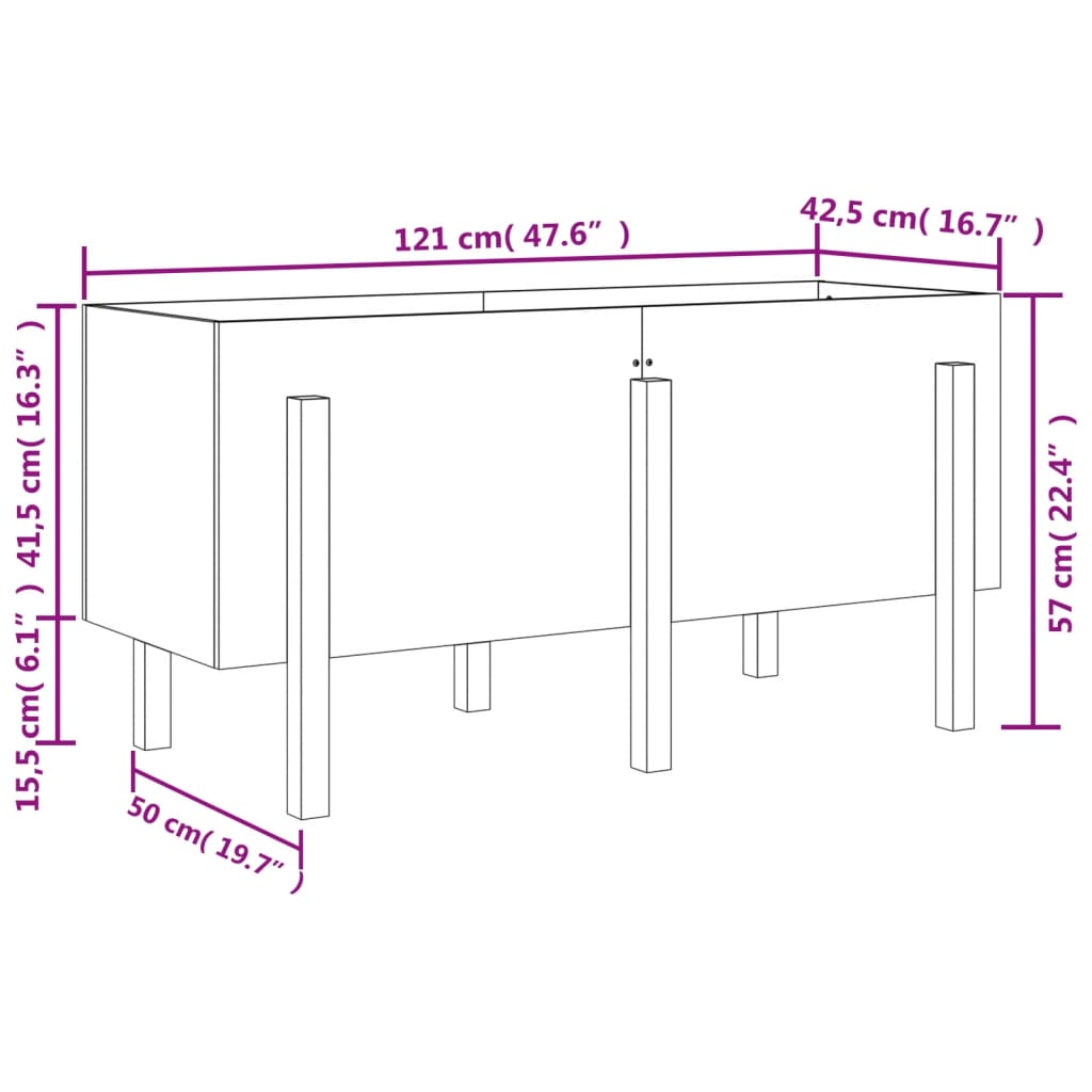 Fioriera Rialzata da Giardino 121x50x57 cm Legno Massello Pino - homemem39