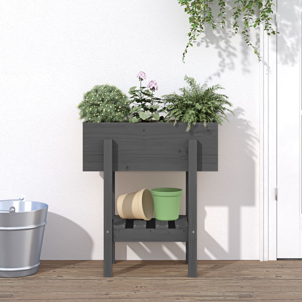 Fioriera da Giardino Grigia 62x30x69 cm Legno Massello di Pino - homemem39