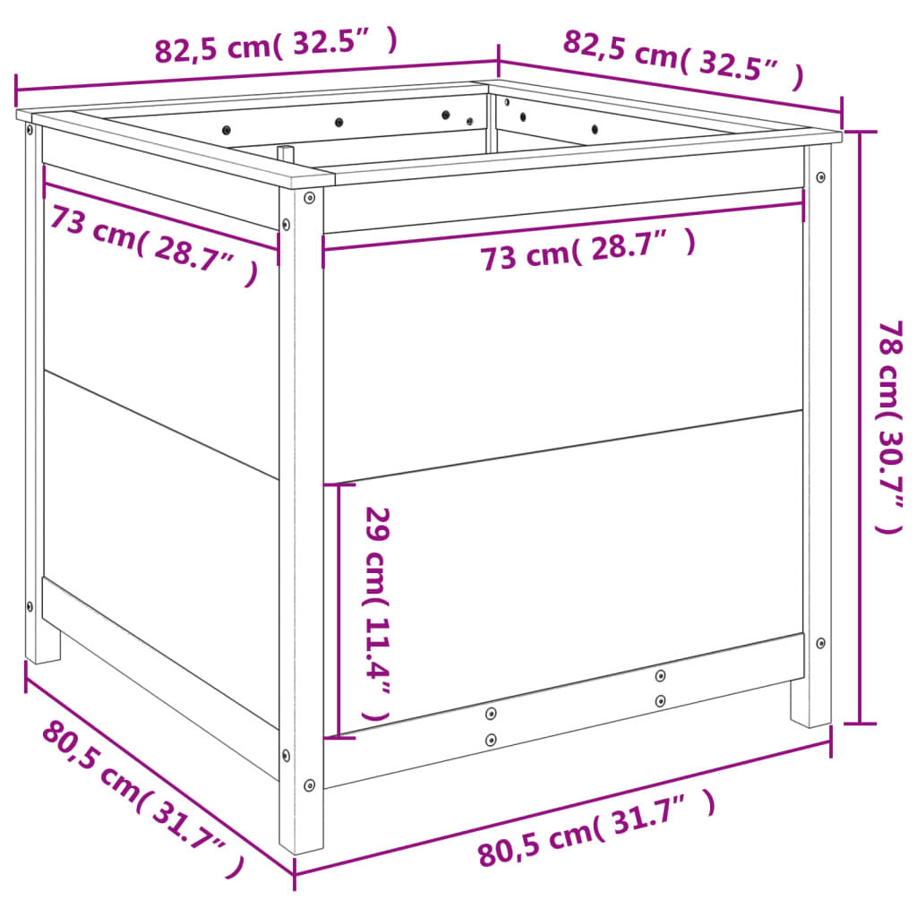 Fioriera da Giardino 82,5x82,5x78 cm in Legno Massello di Pino - homemem39