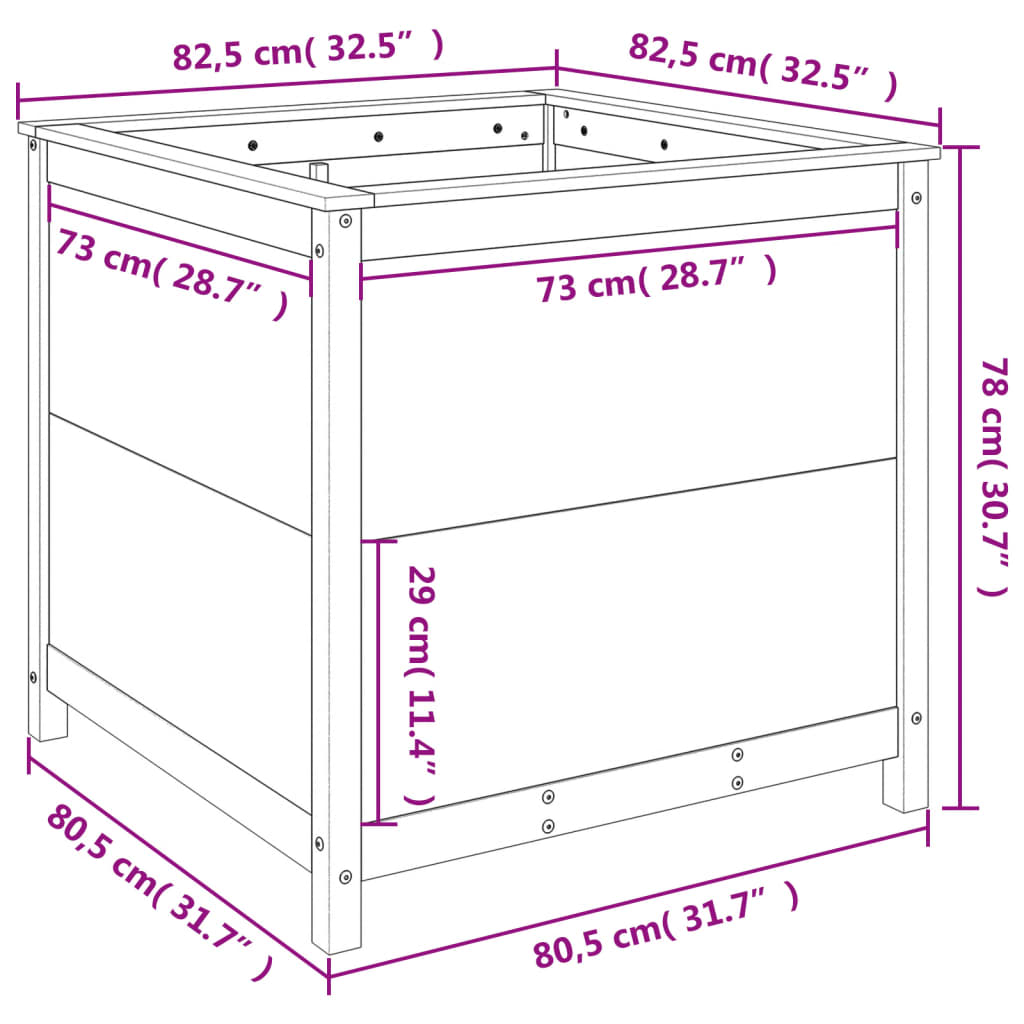 Fioriera da Giardino Grigia 82,5x82,5x78cm Legno Massello Pino - homemem39