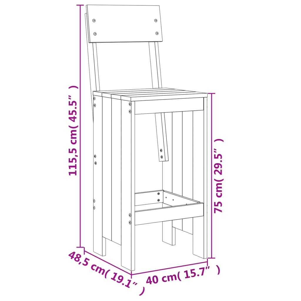 Sgabelli da Bar 2 pz 40x48,5x115,5 cm in Legno Massello di Pino - homemem39