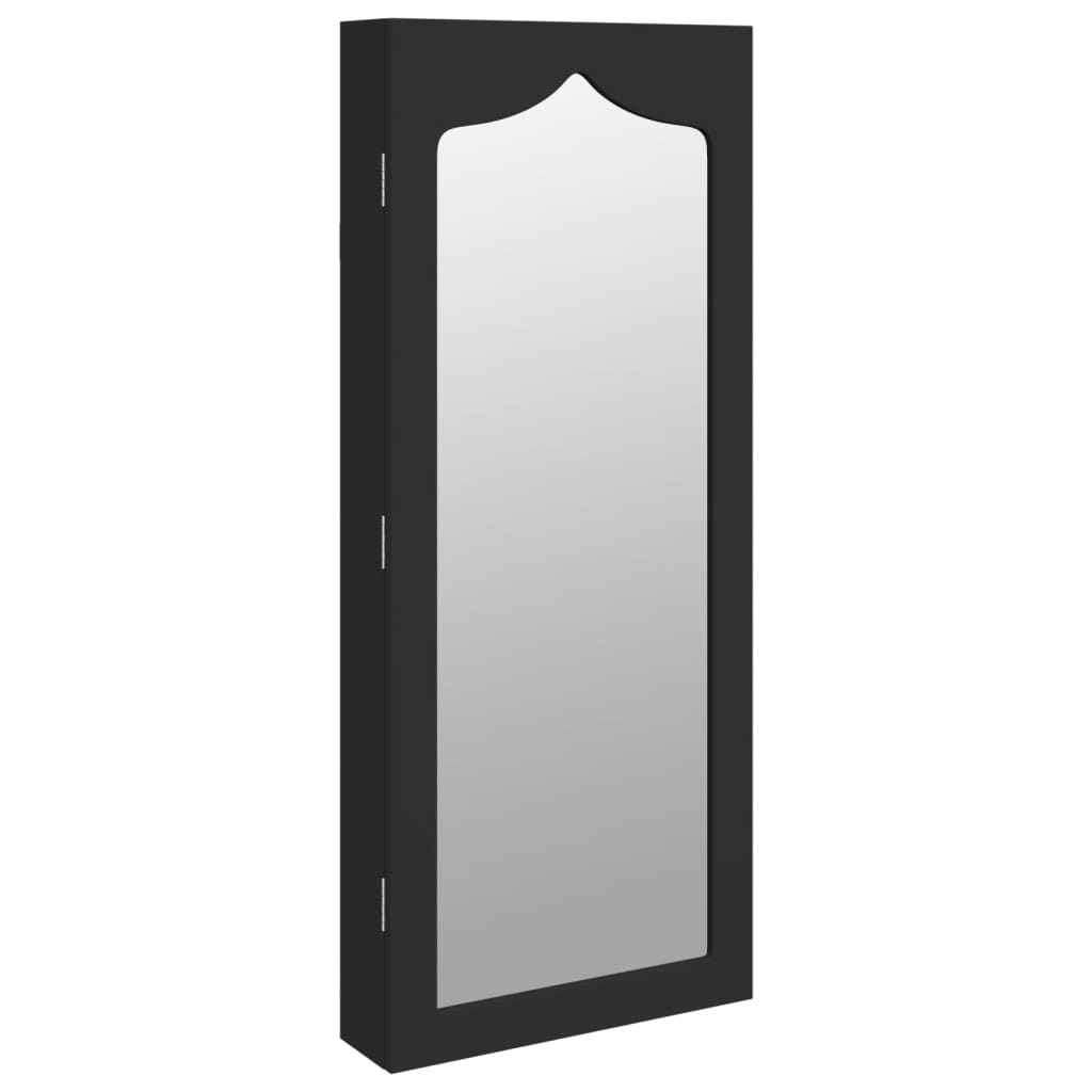 Armadio Portagioie con Specchio a Muro Nero 37,5x10x90 cm - homemem39