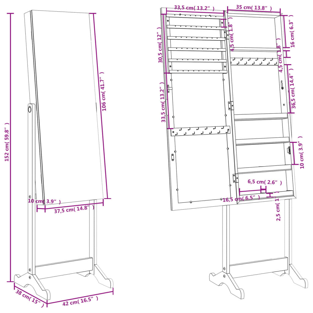 Armadio Portagioie Specchio Autoportante 42x38x152 cm - homemem39