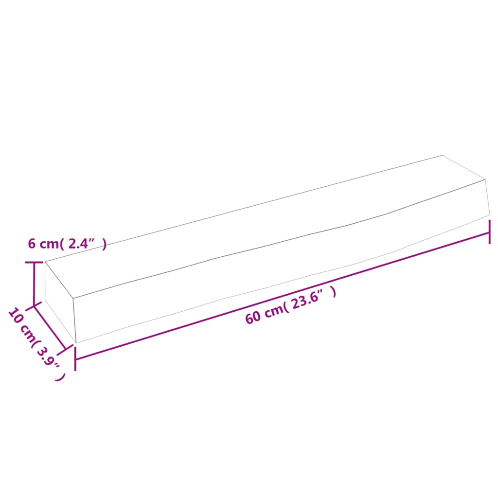 Ripiano a Parete 60x10x6 cm Legno Massello Rovere Non Trattato - homemem39