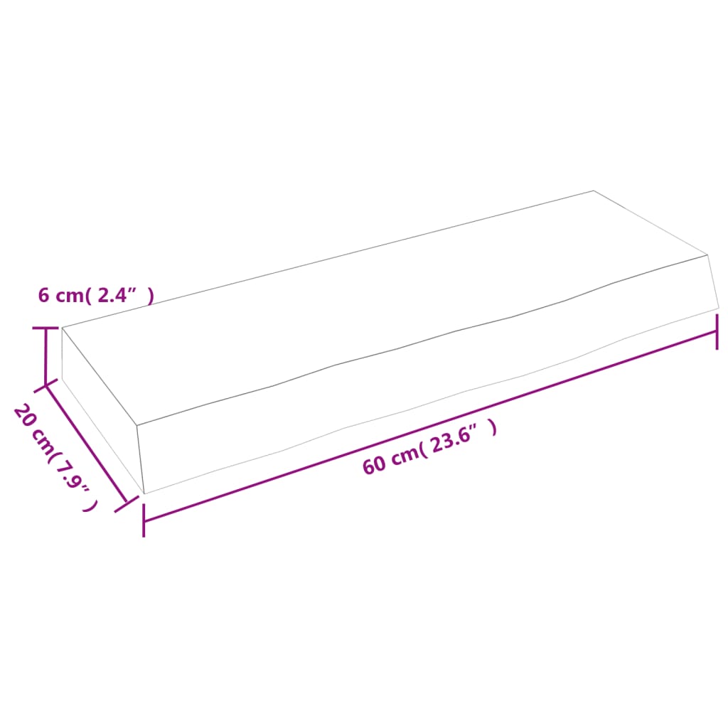 Ripiano a Parete 60x20x6 cm Legno Massello Rovere Non Trattato - homemem39