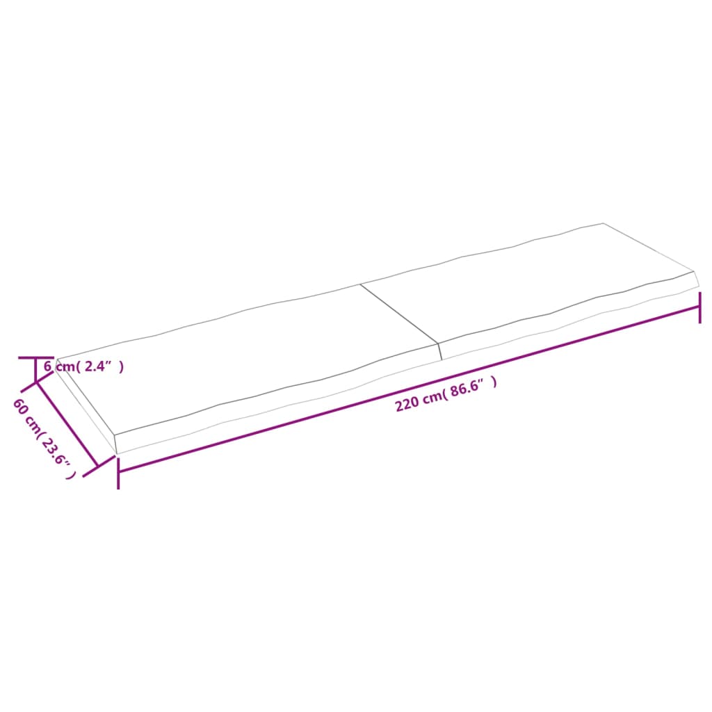 Piano per Tavolo 220x60x(2-6) cm Rovere Non Trattato Bordi Vivi - homemem39