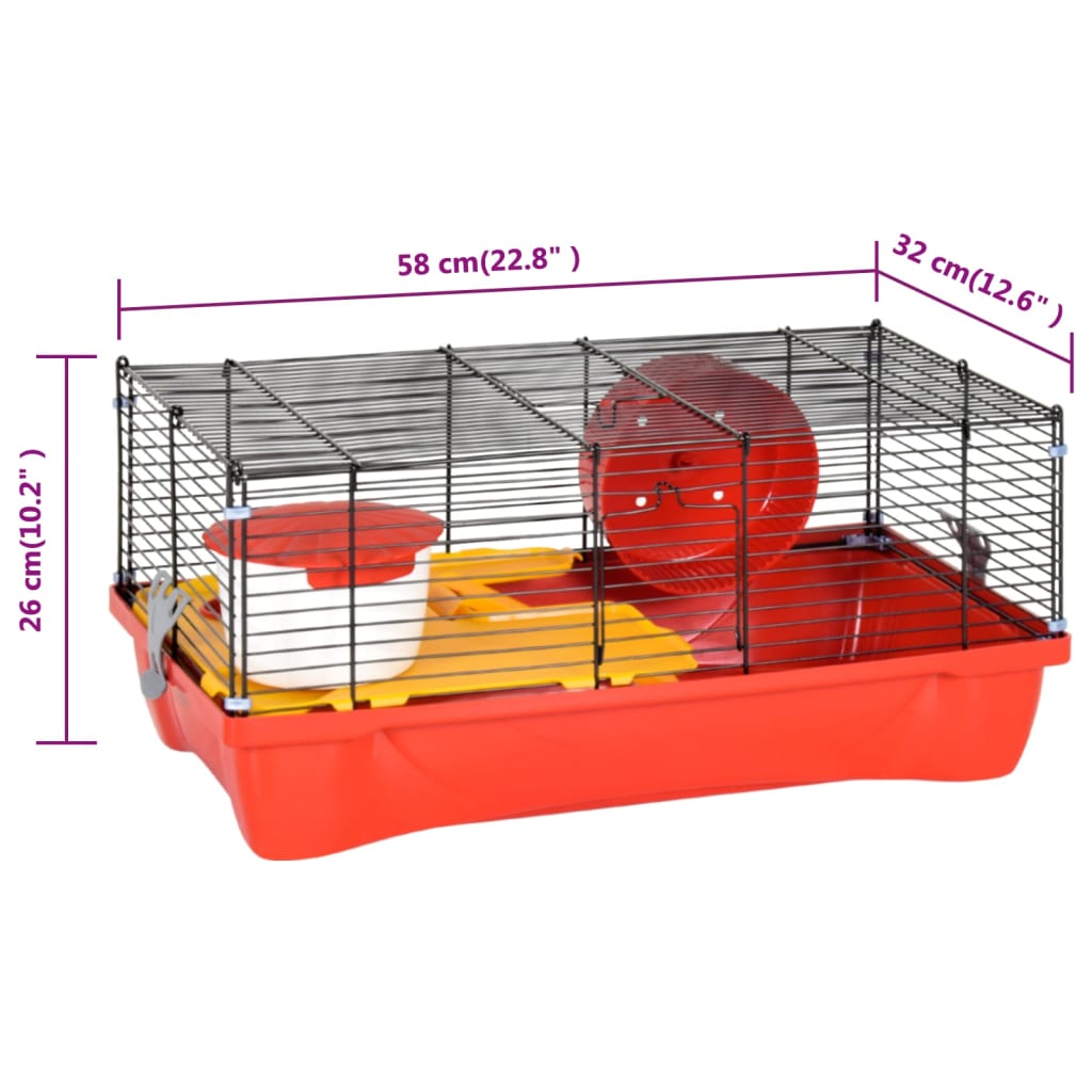 Gabbia per Criceti Rossa 58x32x36 cm in Polipropilene e Metallo - homemem39