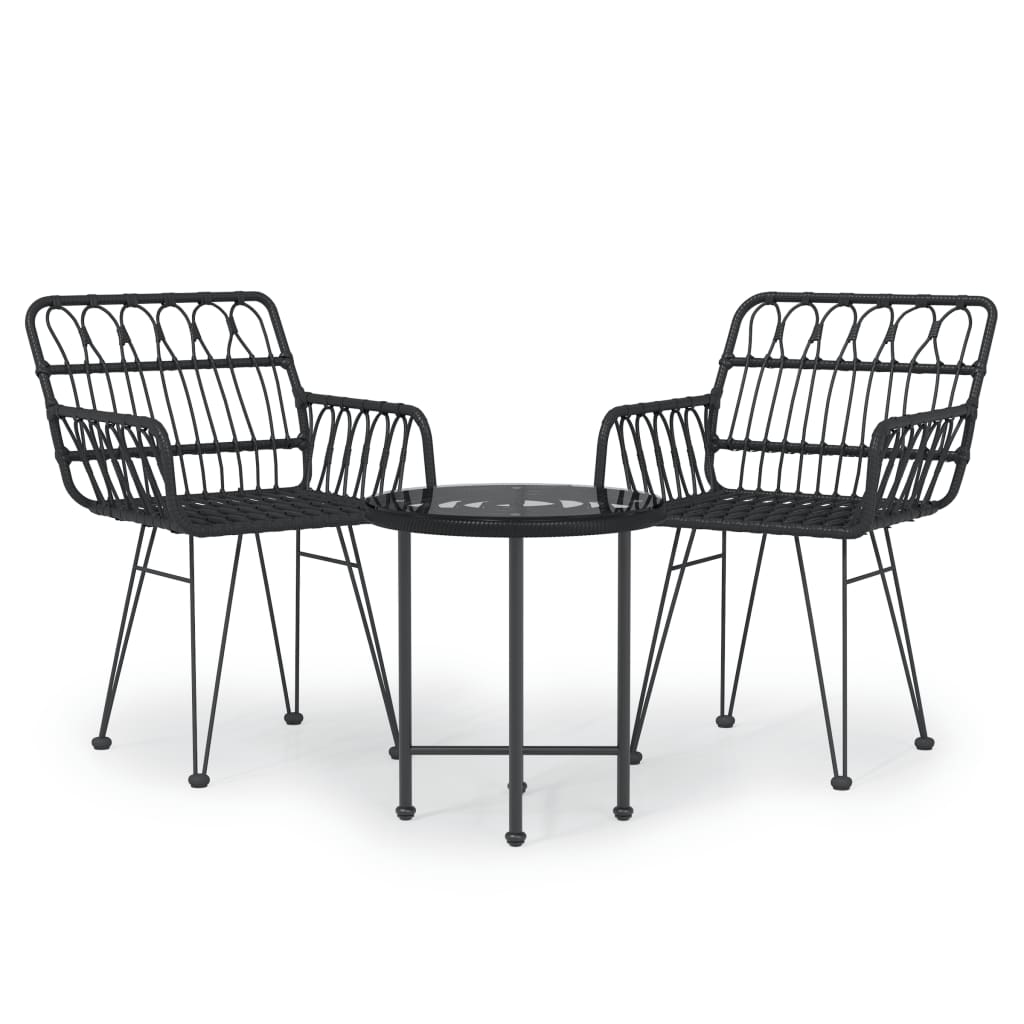 Set da Pranzo da Giardino 3 pz Nero in Polyrattan - homemem39