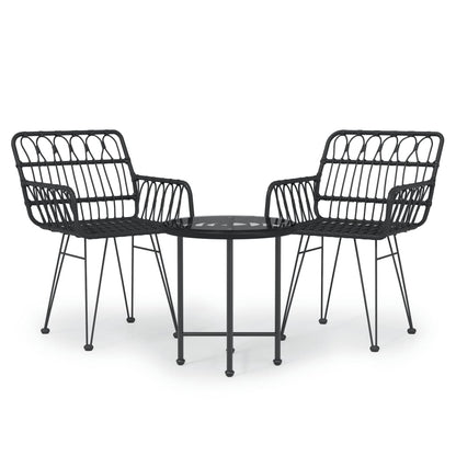 Set da Pranzo da Giardino 3 pz Nero in Polyrattan - homemem39