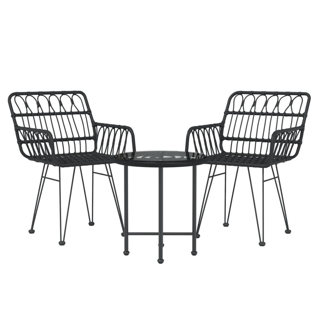 Set da Pranzo da Giardino 3 pz Nero in Polyrattan - homemem39