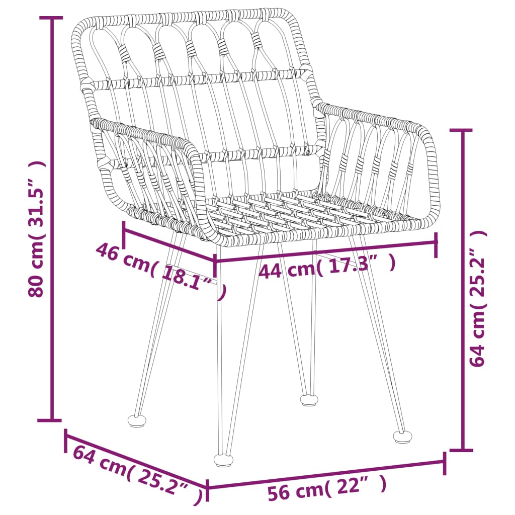 Set da Pranzo da Giardino 3 pz Nero in Polyrattan - homemem39