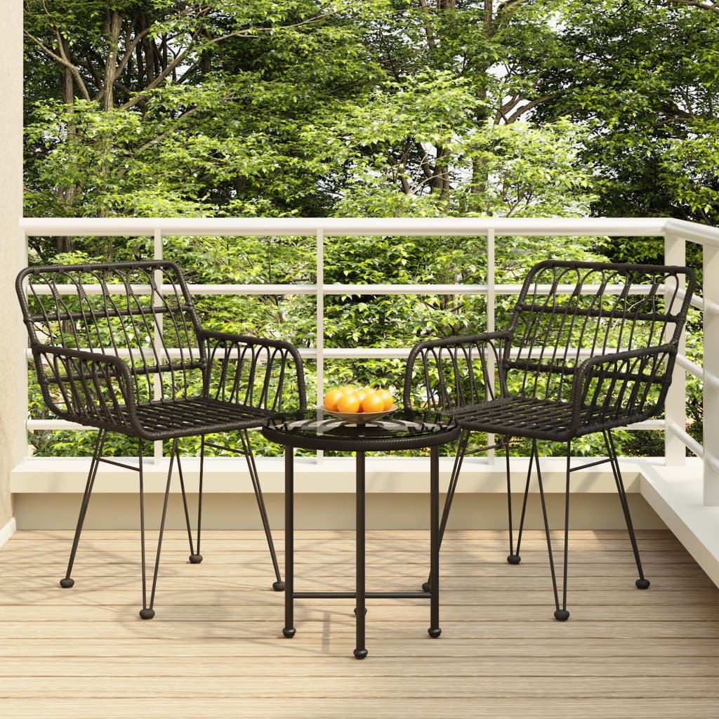 Set da Pranzo da Giardino 3 pz Nero in Polyrattan - homemem39