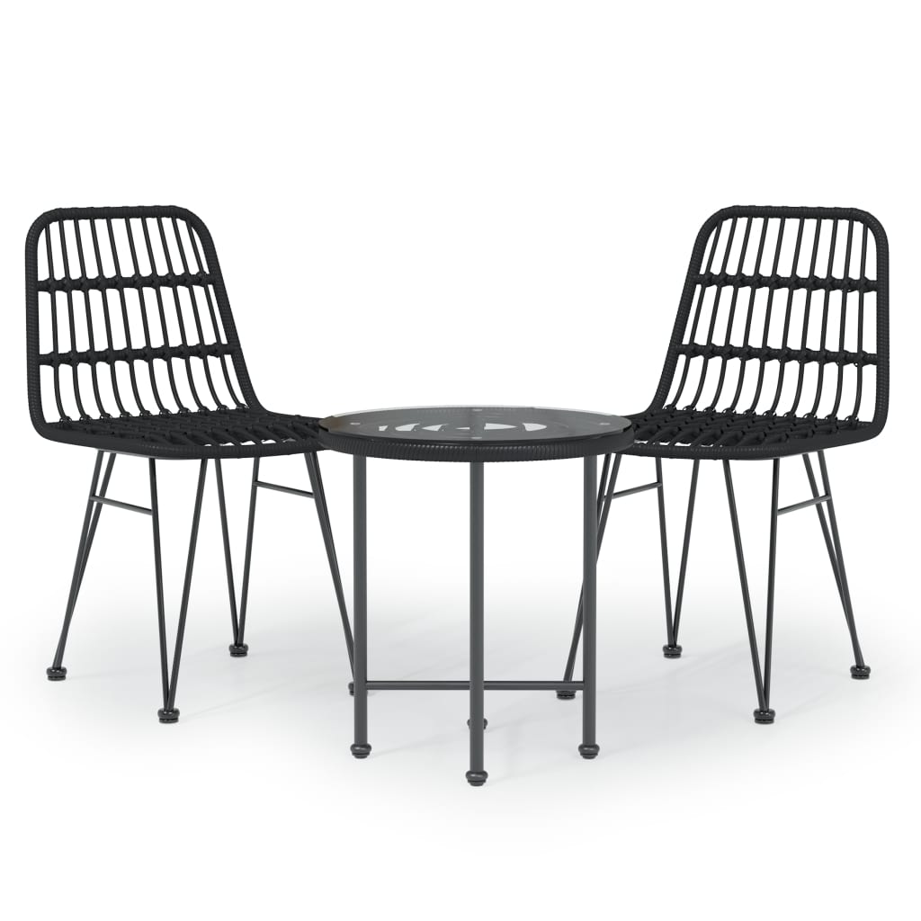 Set da Pranzo da Giardino 3 pz Nero in Polyrattan - homemem39