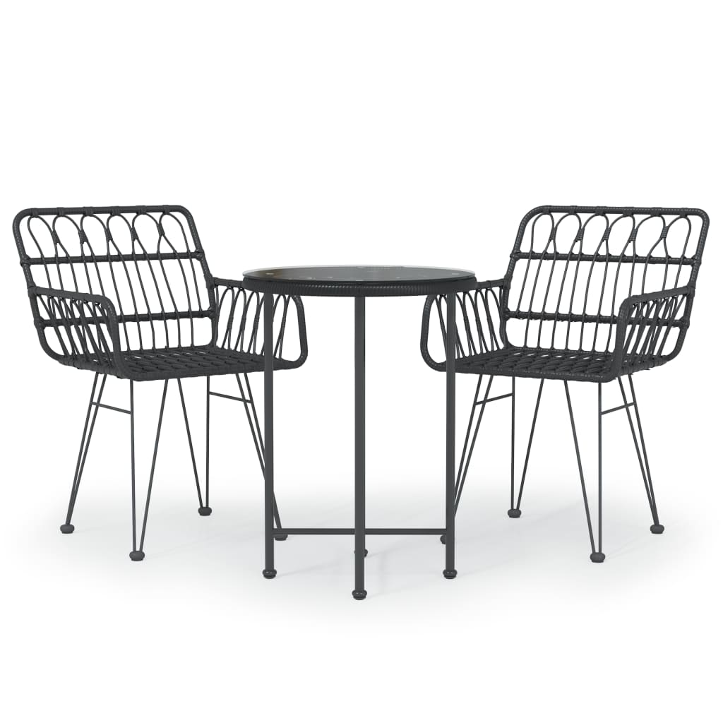 Set da Pranzo da Giardino 3 pz Nero in Polyrattan - homemem39