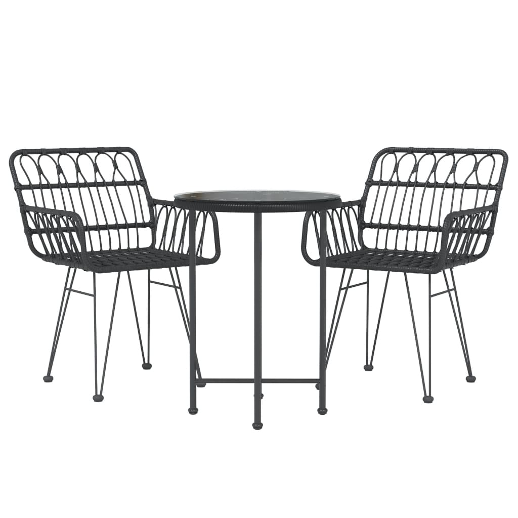 Set da Pranzo da Giardino 3 pz Nero in Polyrattan - homemem39