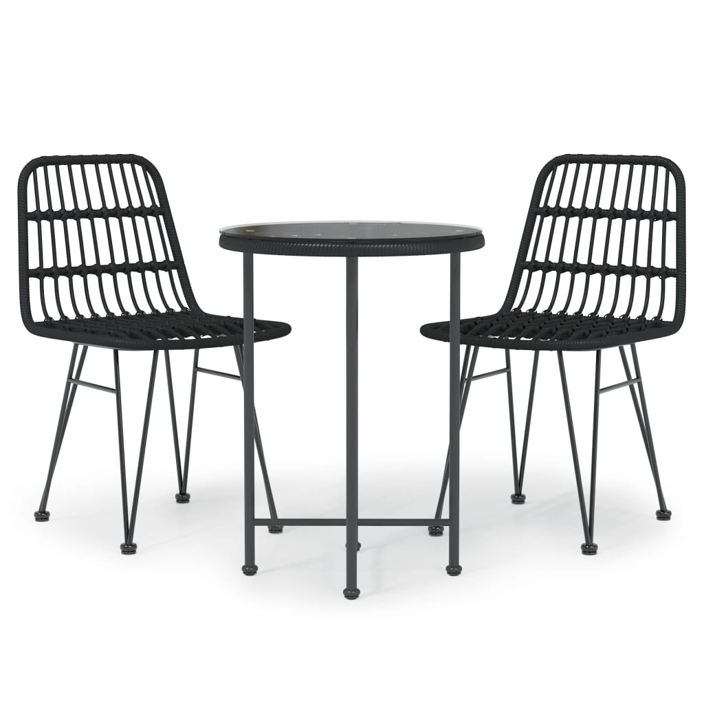 Set da Pranzo da Giardino 3 pz Nero in Polyrattan - homemem39