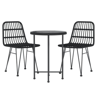 Set da Pranzo da Giardino 3 pz Nero in Polyrattan - homemem39