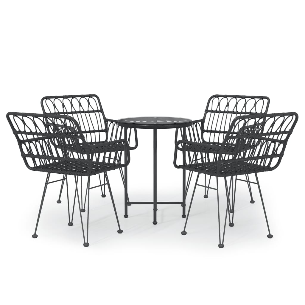 Set da Pranzo da Giardino 5 pz Nero in Polyrattan - homemem39