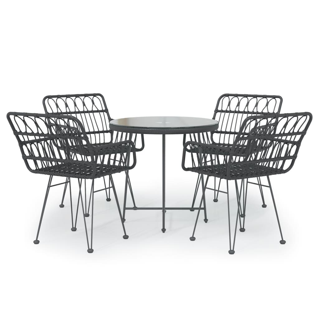 Set da Pranzo da Giardino 5 pz Nero in Polyrattan - homemem39