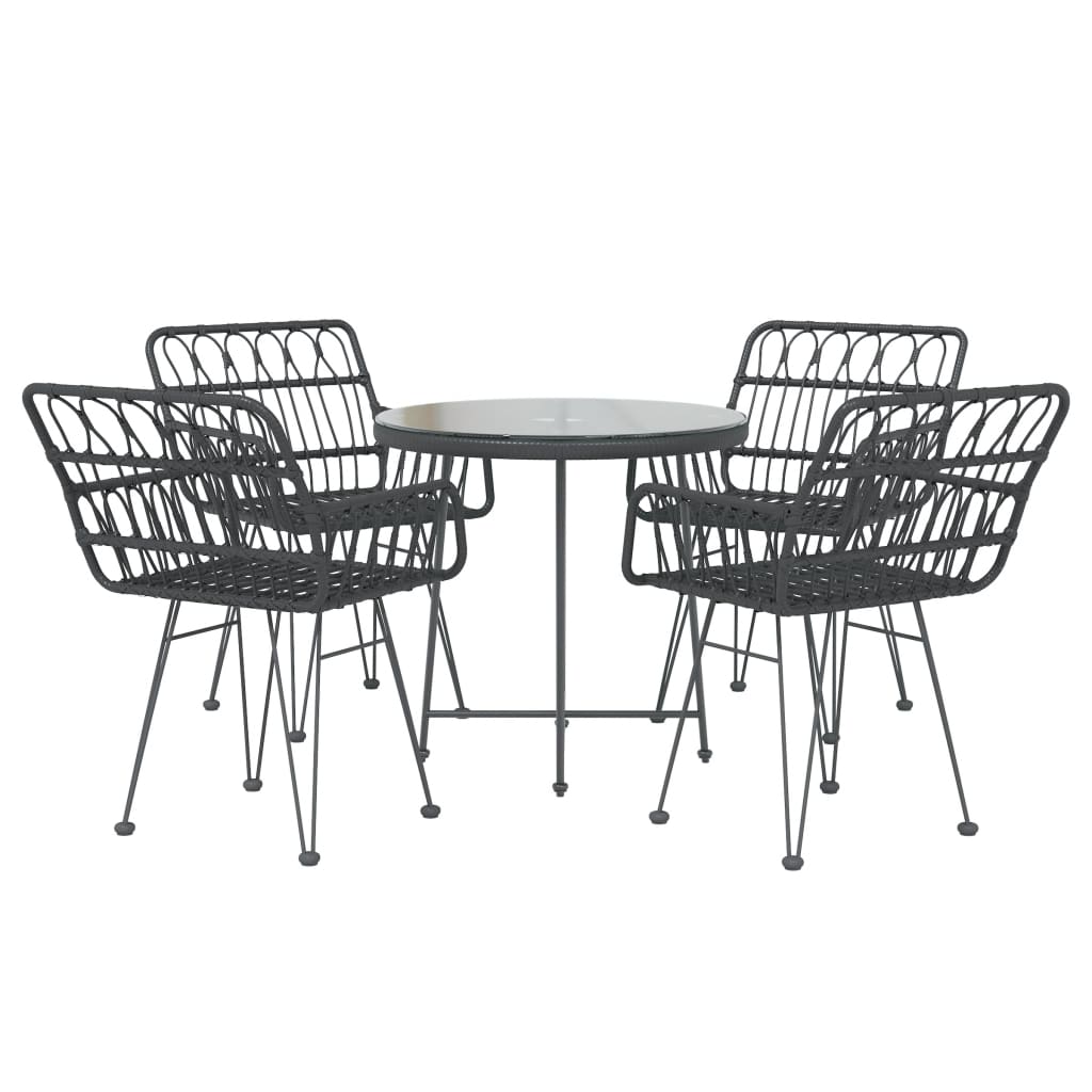 Set da Pranzo da Giardino 5 pz Nero in Polyrattan - homemem39