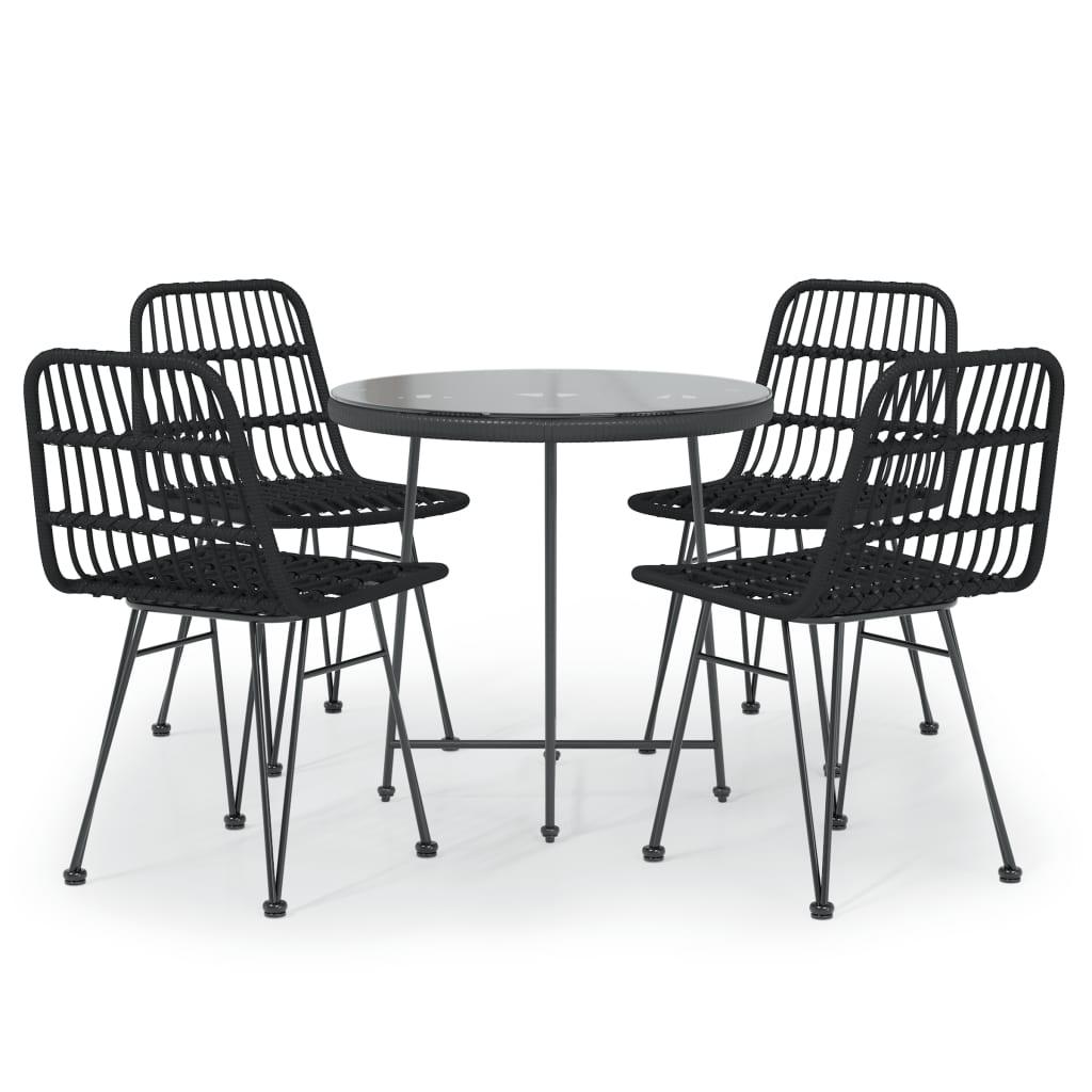 Set da Pranzo da Giardino 5 pz Nero in Polyrattan - homemem39