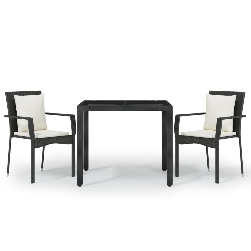 Set da Pranzo da Giardino 3 pz con Cuscini Nero in Polyrattan - homemem39