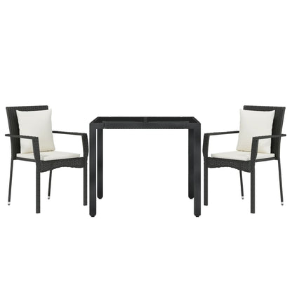 Set da Pranzo da Giardino 3 pz con Cuscini Nero in Polyrattan - homemem39