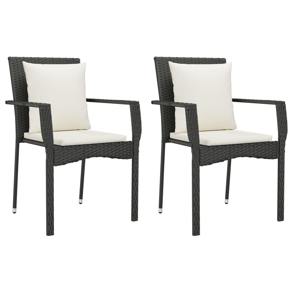 Set da Pranzo da Giardino 3 pz con Cuscini Nero in Polyrattan - homemem39