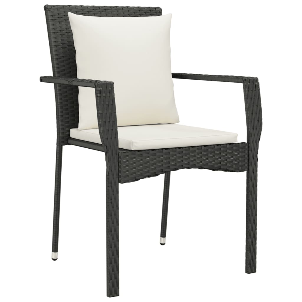 Set da Pranzo da Giardino 3 pz con Cuscini Nero in Polyrattan - homemem39