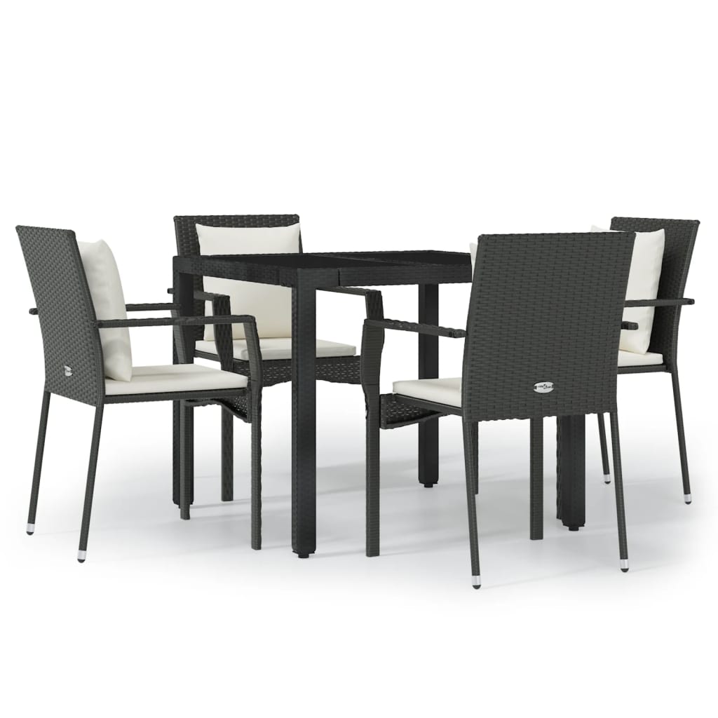 Set da Pranzo da Giardino 5 pz Nero con Cuscini in Polyrattan - homemem39