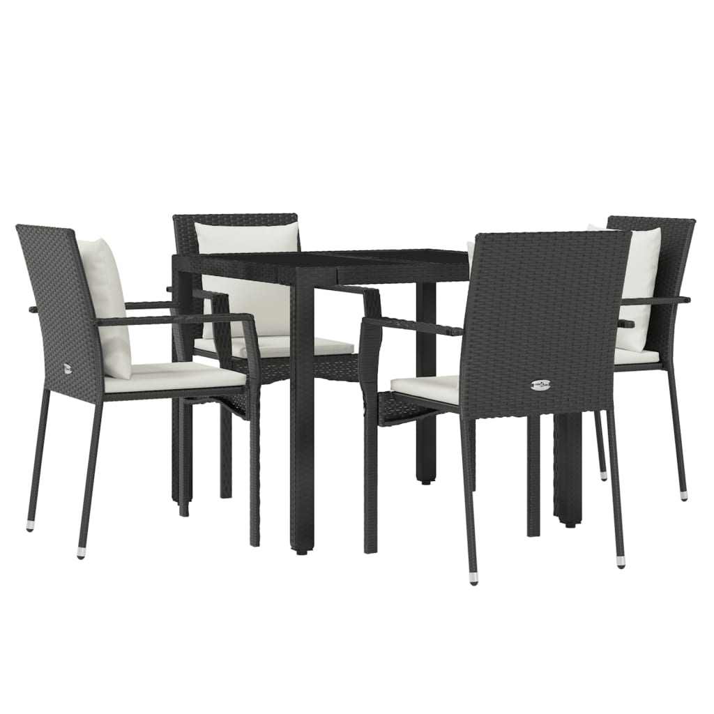 Set da Pranzo da Giardino 5 pz Nero con Cuscini in Polyrattan - homemem39