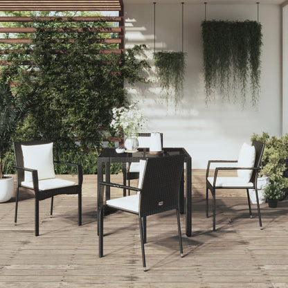 Set da Pranzo da Giardino 5 pz Nero con Cuscini in Polyrattan - homemem39