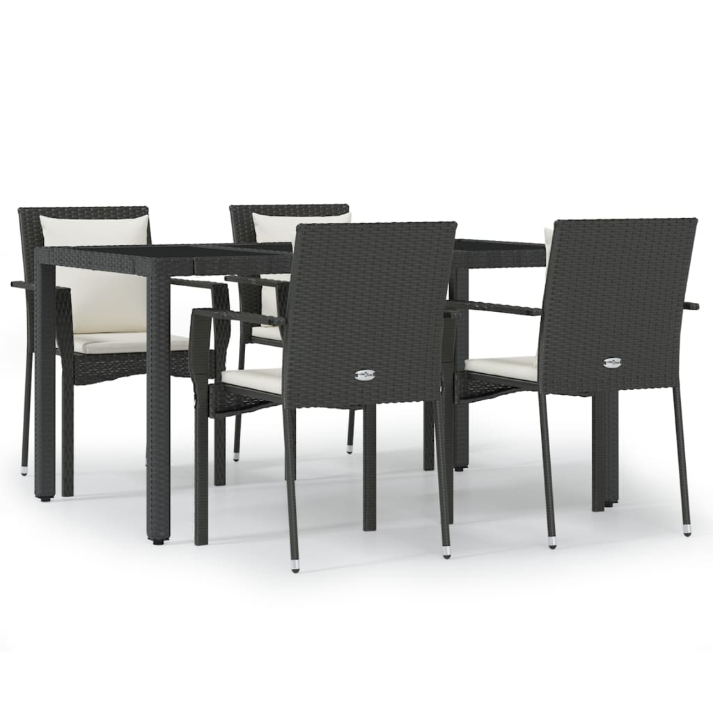 Set da Pranzo da Giardino 5 pz Nero con Cuscini in Polyrattan - homemem39