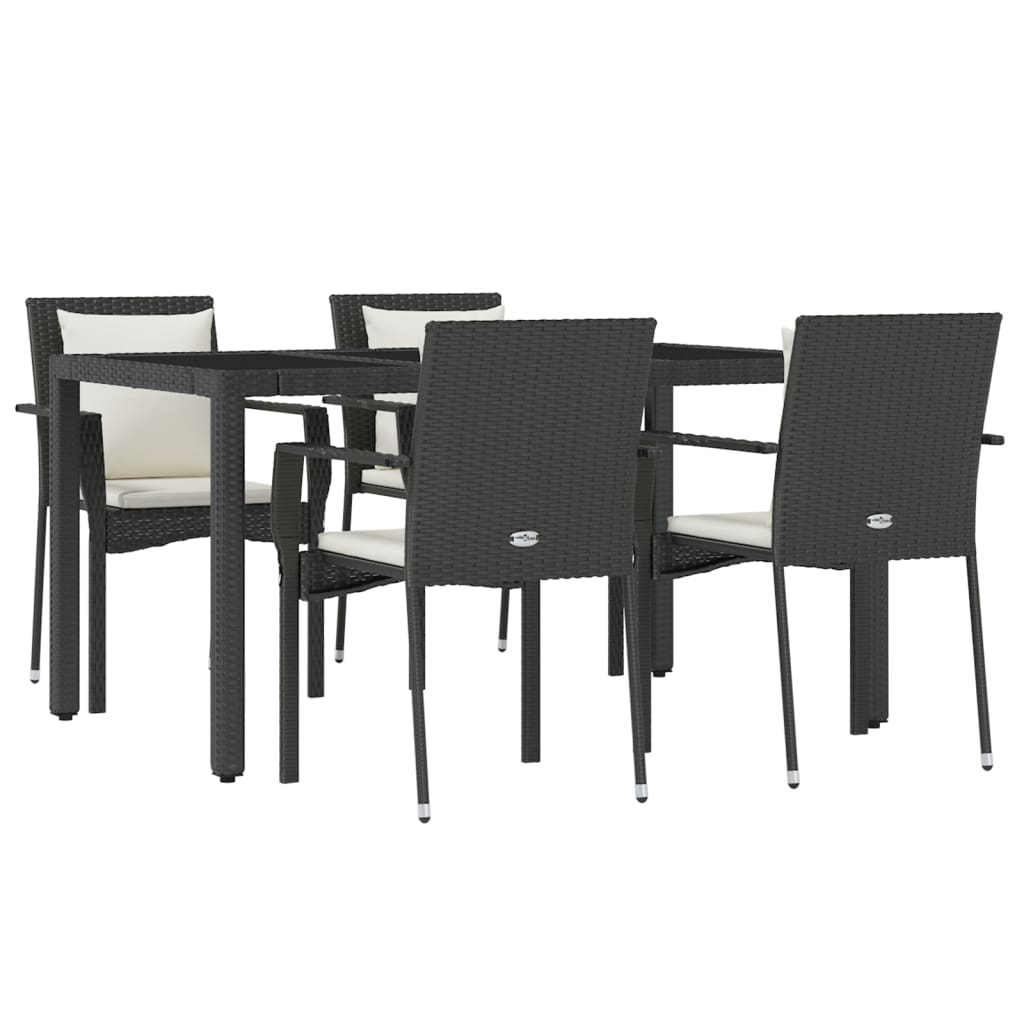 Set da Pranzo da Giardino 5 pz Nero con Cuscini in Polyrattan - homemem39