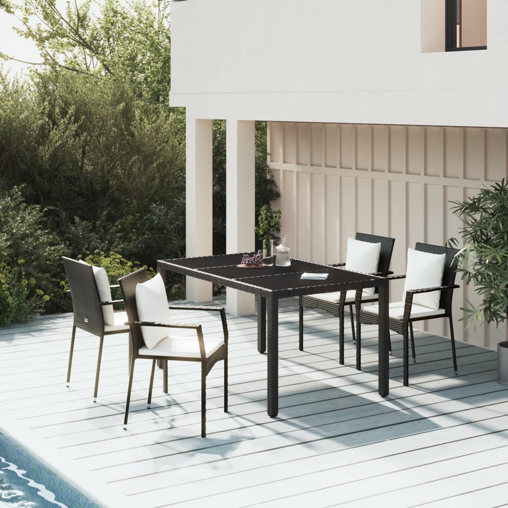 Set da Pranzo da Giardino 5 pz Nero con Cuscini in Polyrattan - homemem39